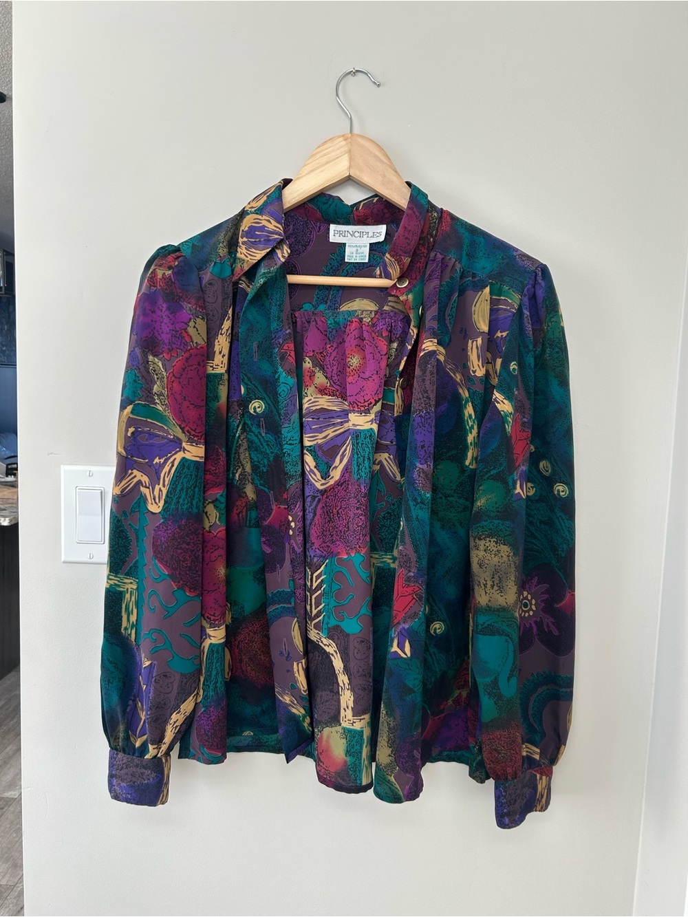 Vintage principles Tie-Neck Blouse - Teal/Purple